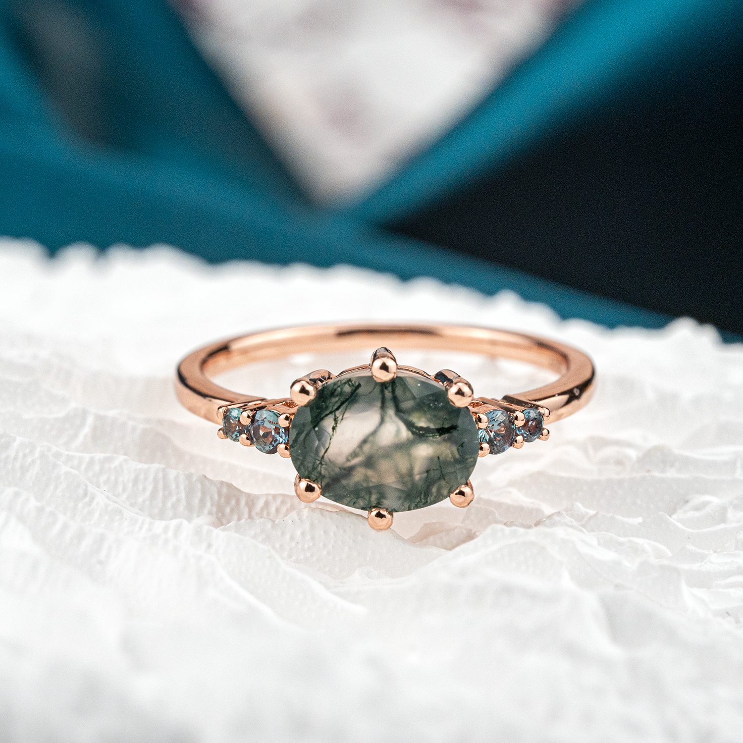 Rare Oval Moss Agate Stone Ring - Elegant Engagement Jewelry