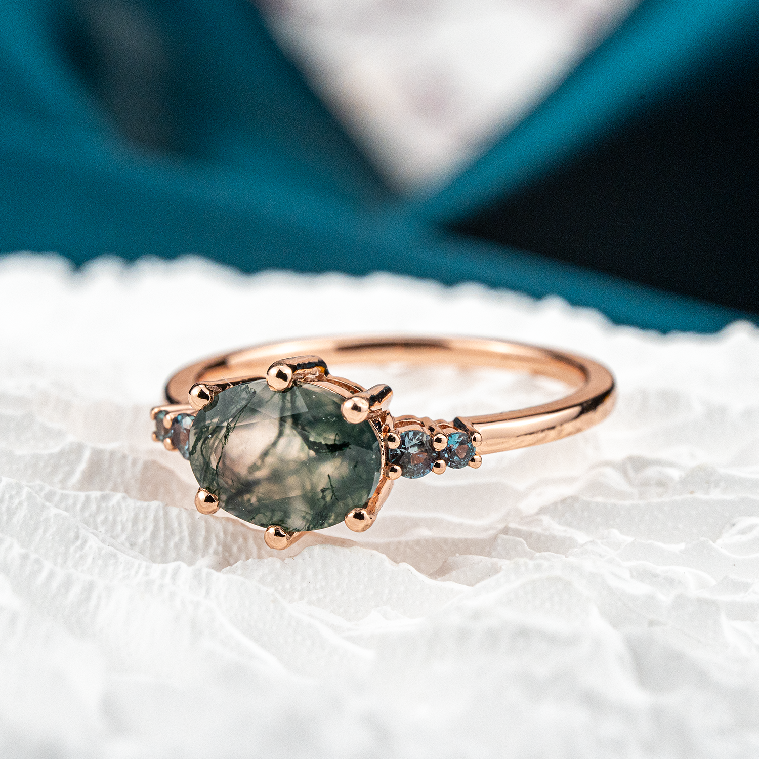 Rare Oval Moss Agate Stone Ring - Elegant Engagement Jewelry