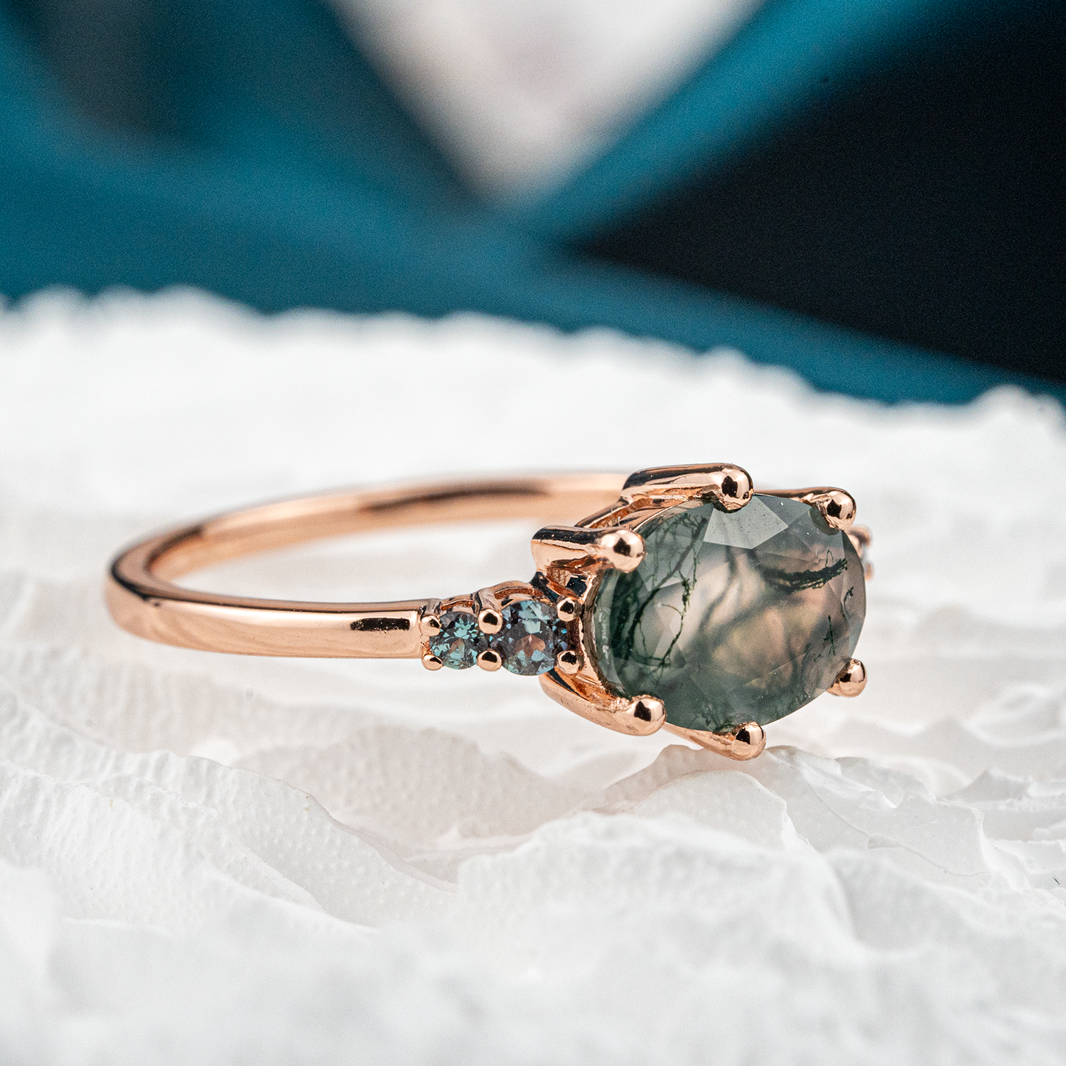 Rare Oval Moss Agate Stone Ring - Elegant Engagement Jewelry