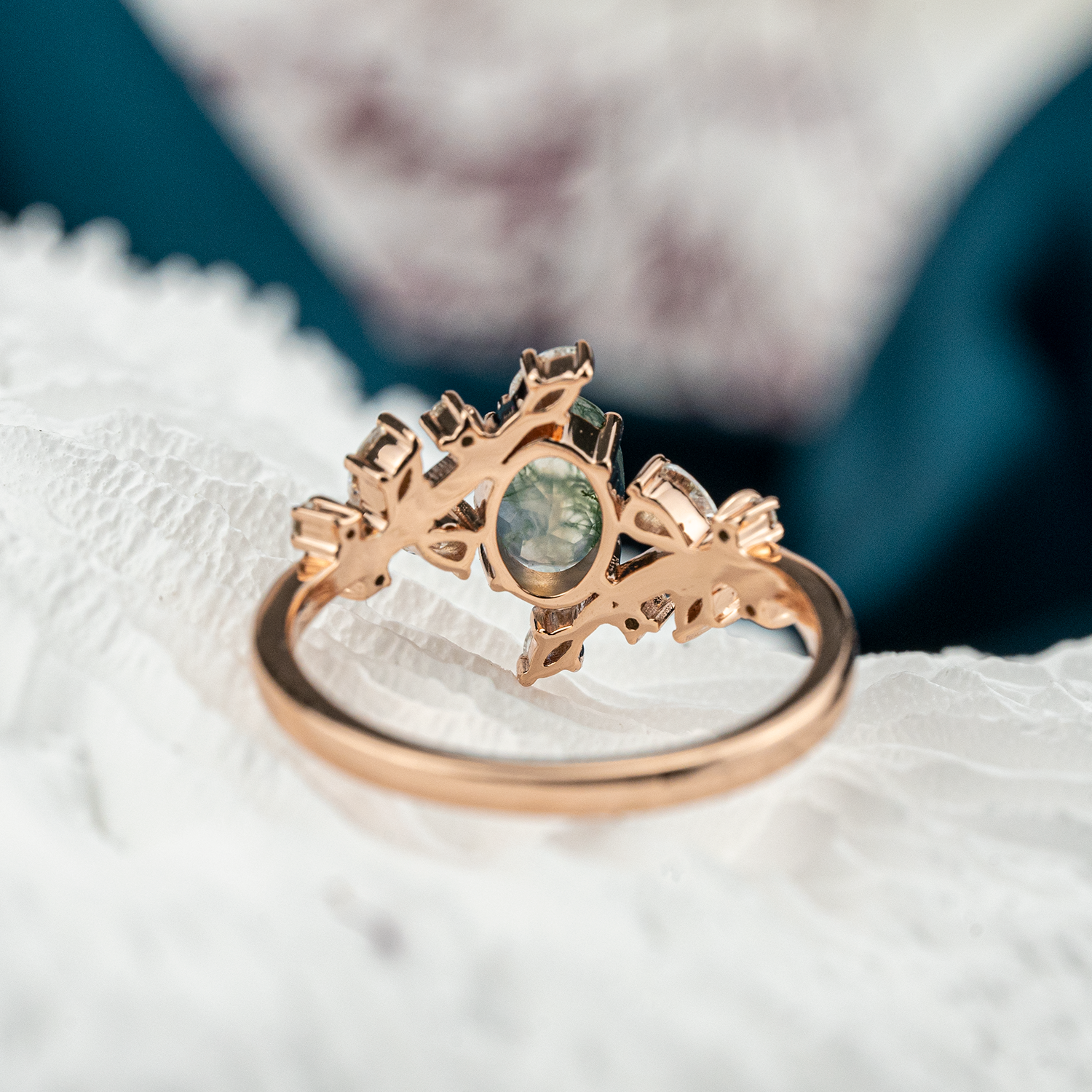 Oval Moss Agate Leaf Ring