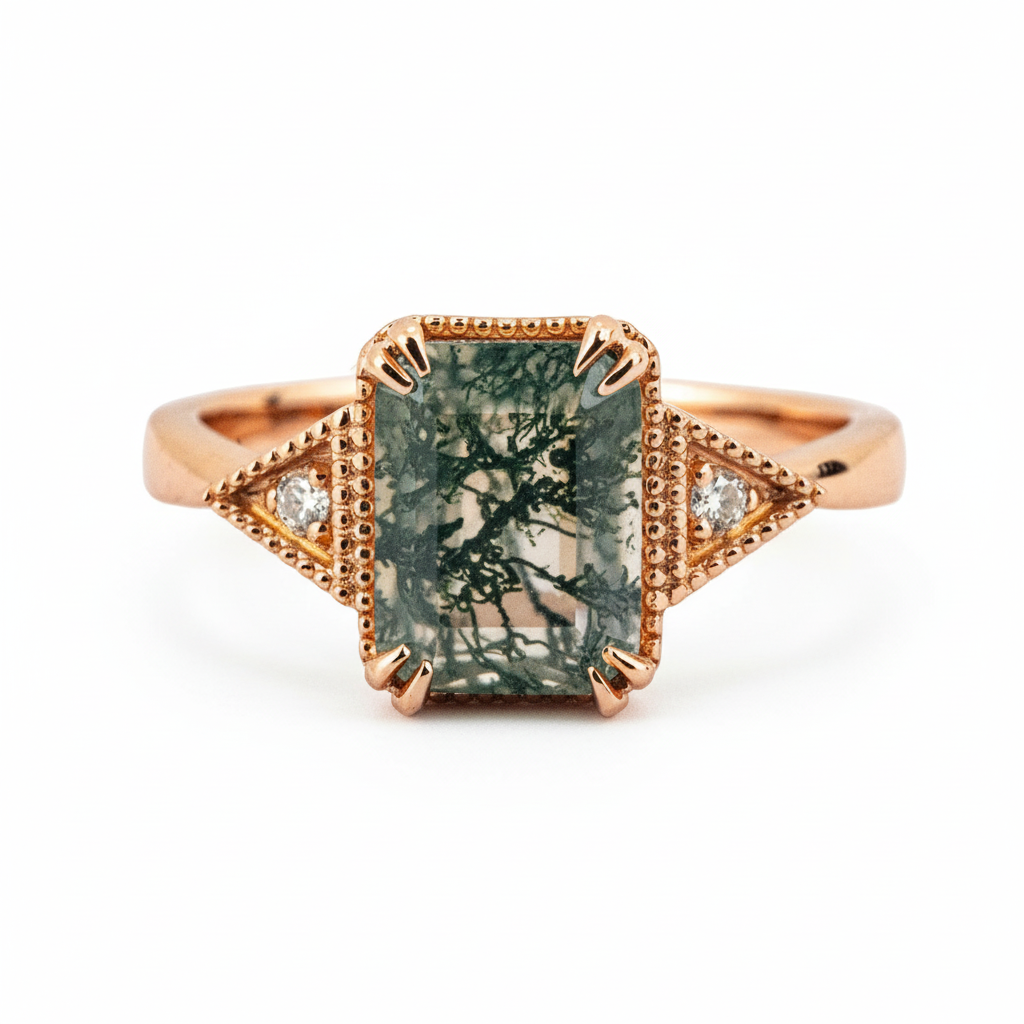 Beautiful Square Moss Agate Ring - Unique, Stunning, Nature-Inspired