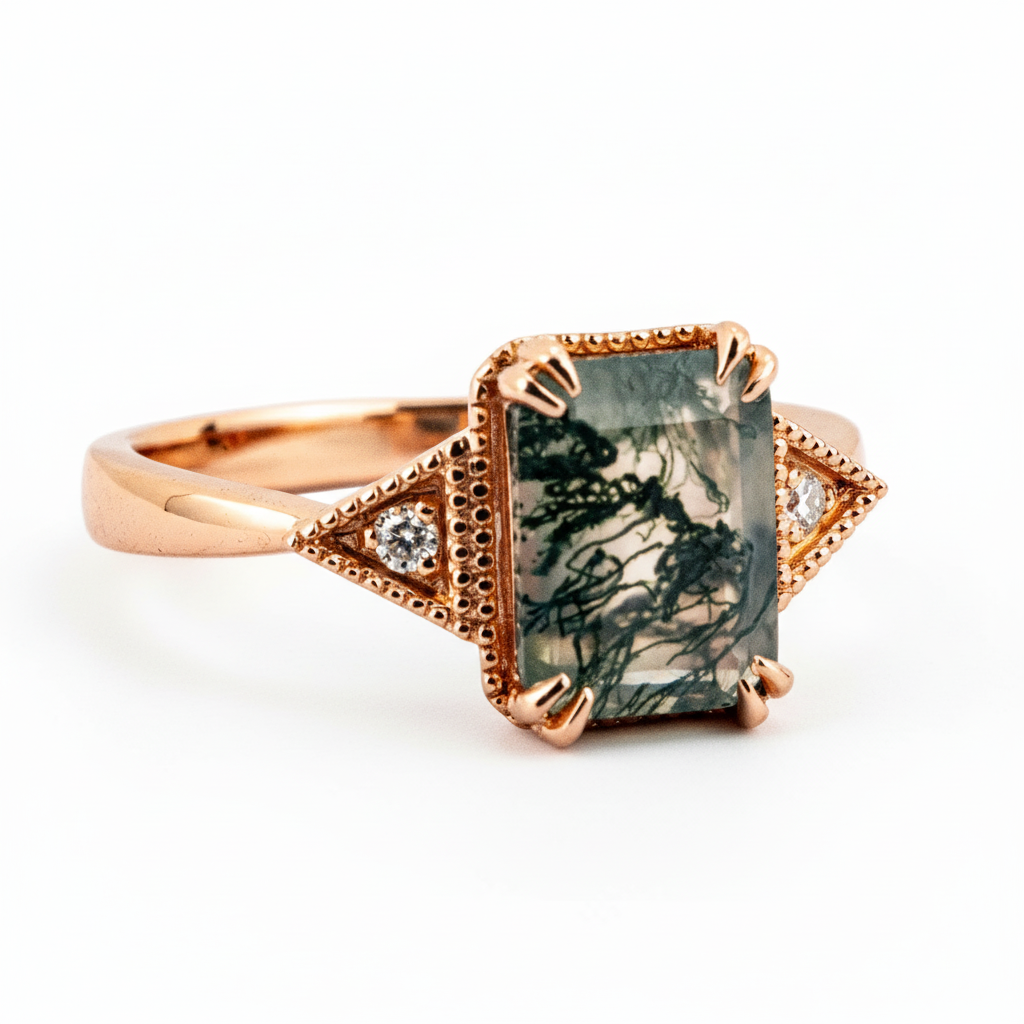 Beautiful Square Moss Agate Ring - Unique, Stunning, Nature-Inspired