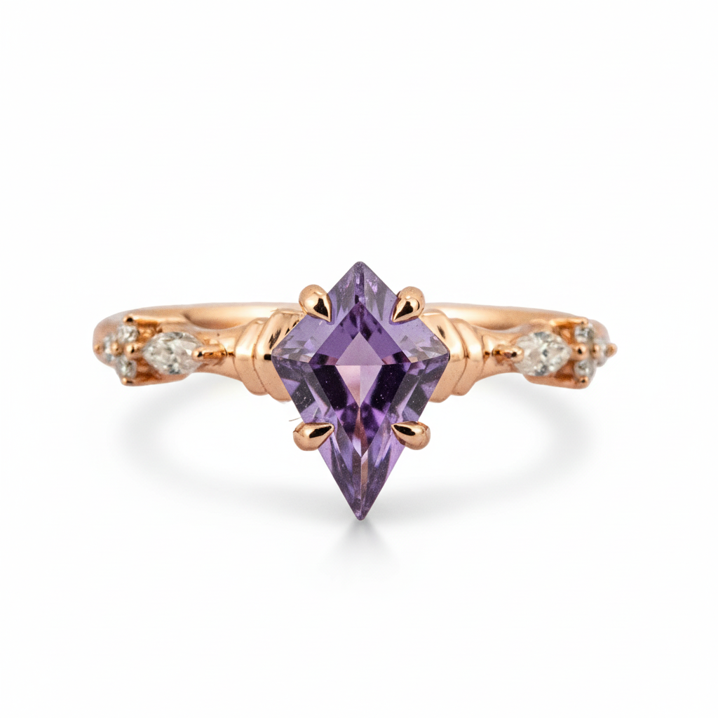 Kite Amethyst Ring crafted for engagement, perfect anniversary gift.