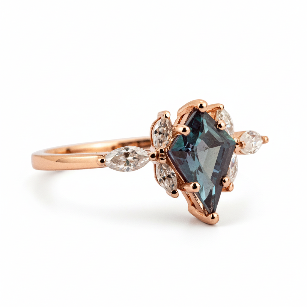 Product view of Kite Cut Alexandrite Ring in Rose Gold