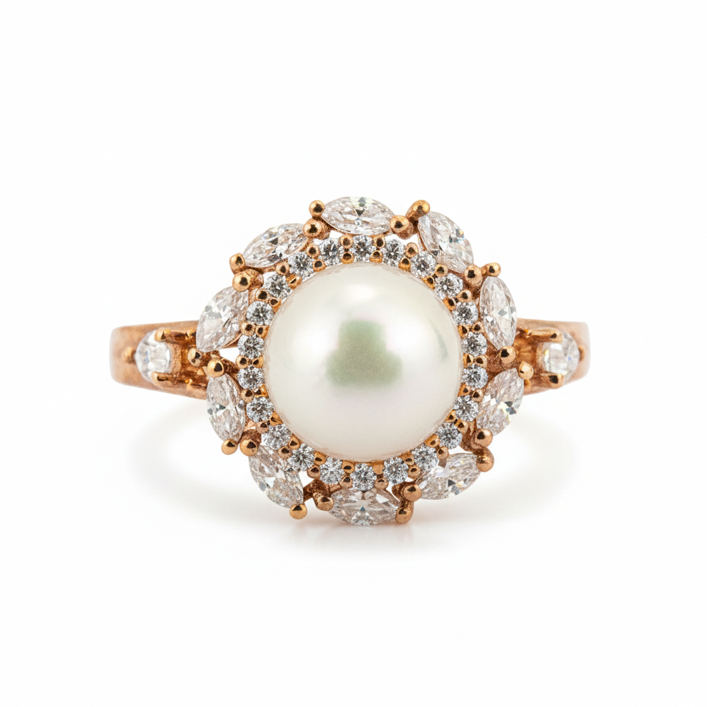 Front view of Pear Pearl Engagement Ring in Gold