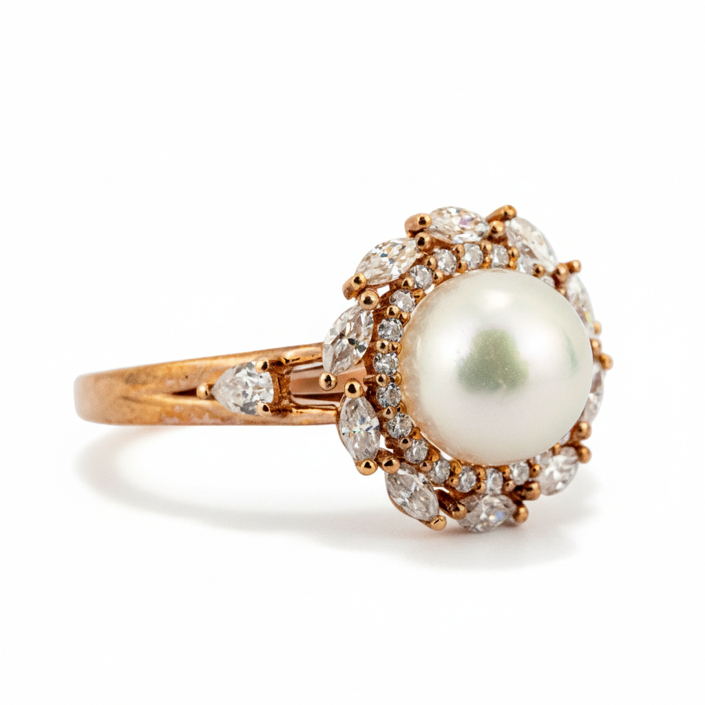 Product view of Pear Pearl Engagement Ring in Gold