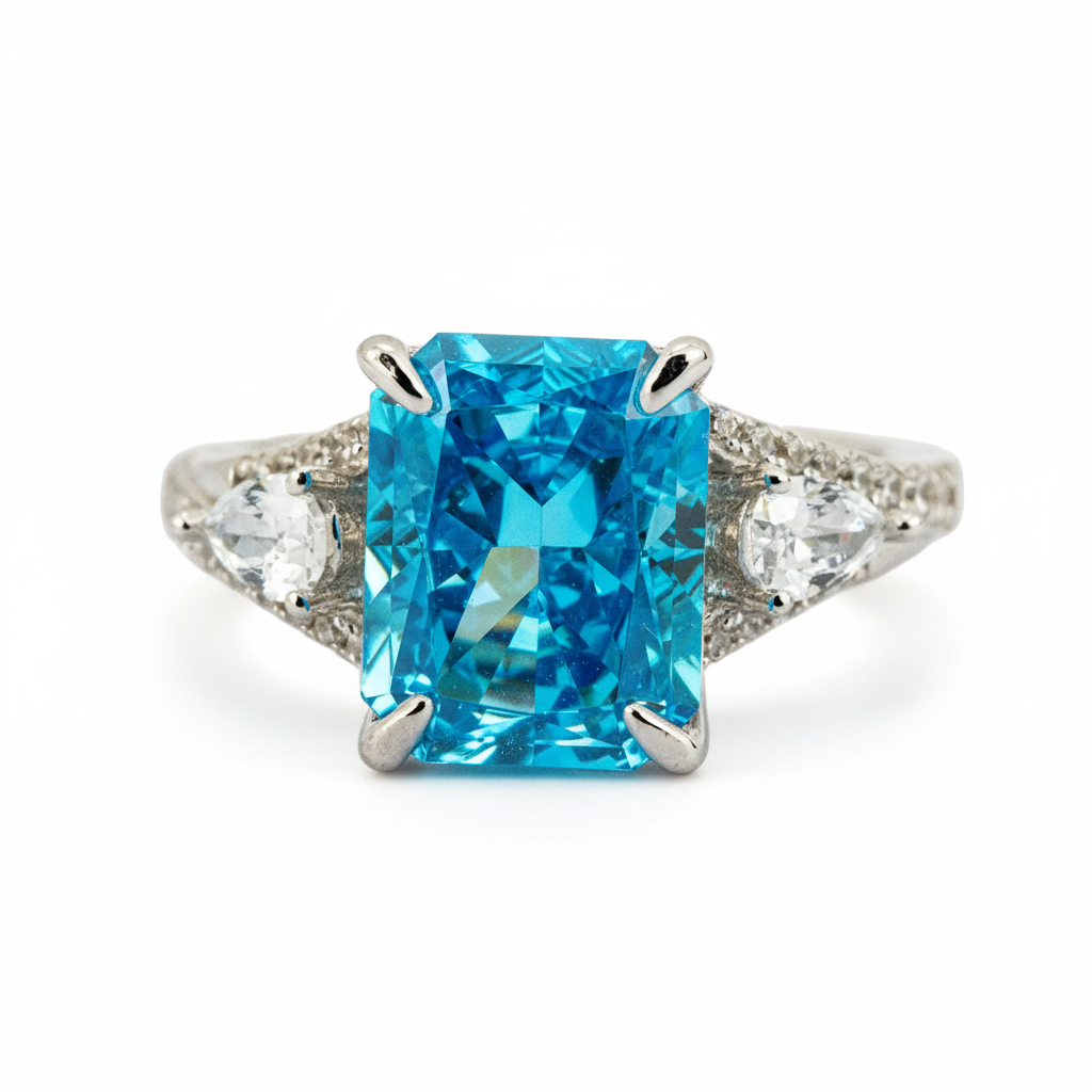 Sparkling Blue Zircon Stone on Rose Gold Ring