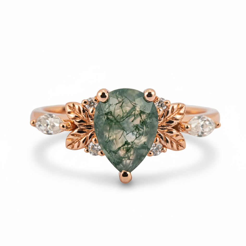 Handcrafted Unique Ring with Moissanite - Botanical Inspired Design