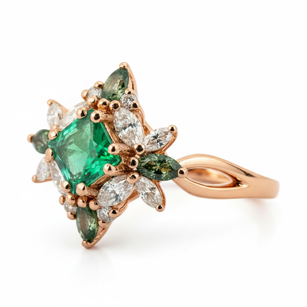Product view of Princess Cut Emerald Ring in Gold