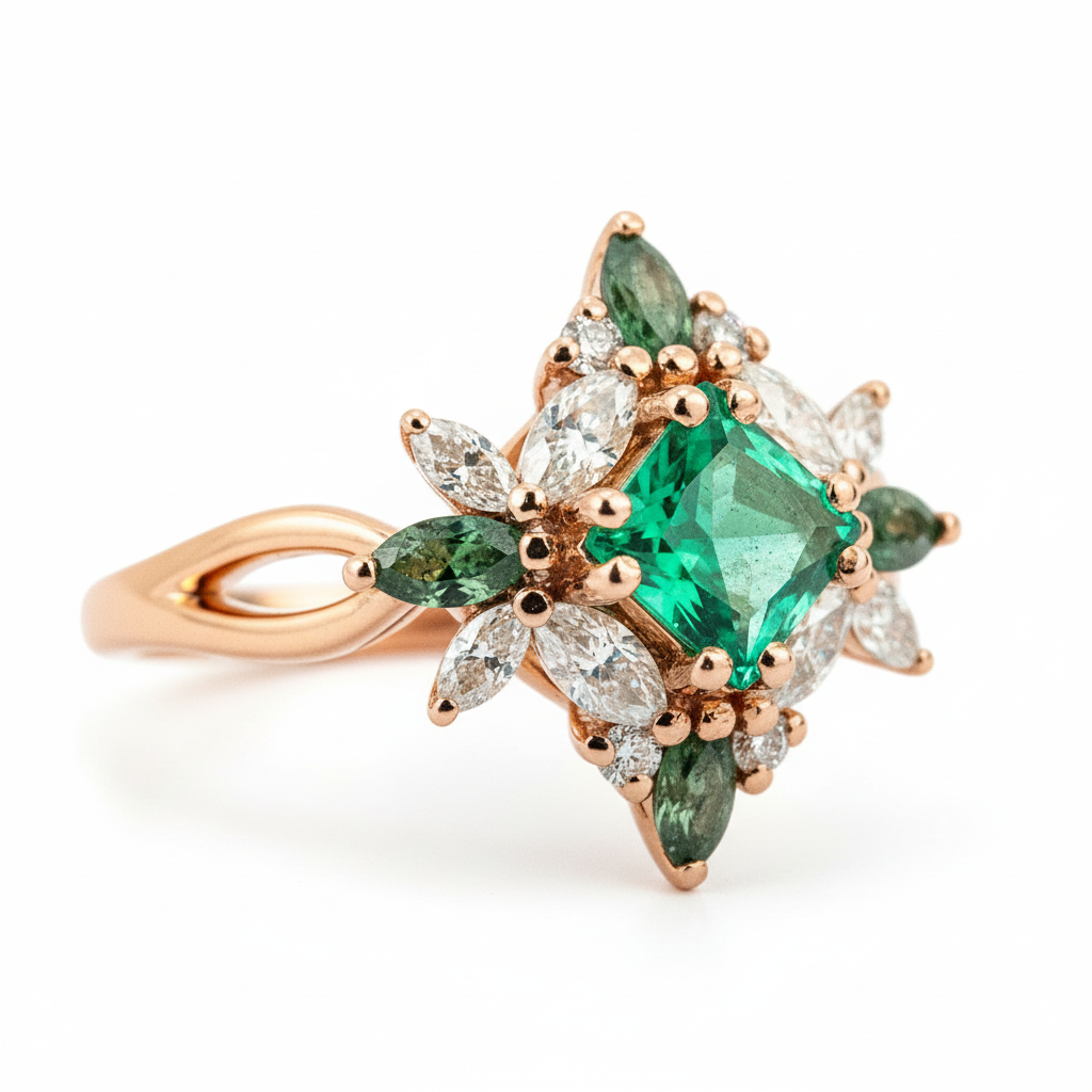 Product view of Princess Cut Emerald Ring in Gold