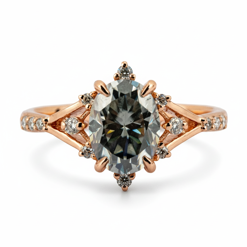 Front view of Oval Moissanite Engagement Ring in Gold