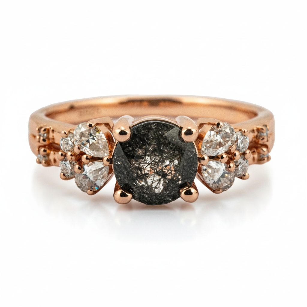 Black tourmaline combined with amethyst and lab alexandrite Ring.