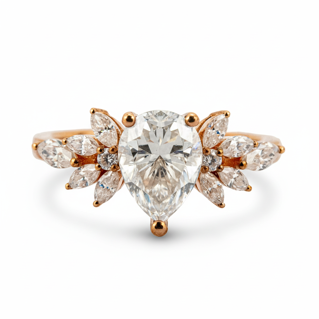 Luxurious Pear Moissanite Engagement Ring with intricate Butterfly design