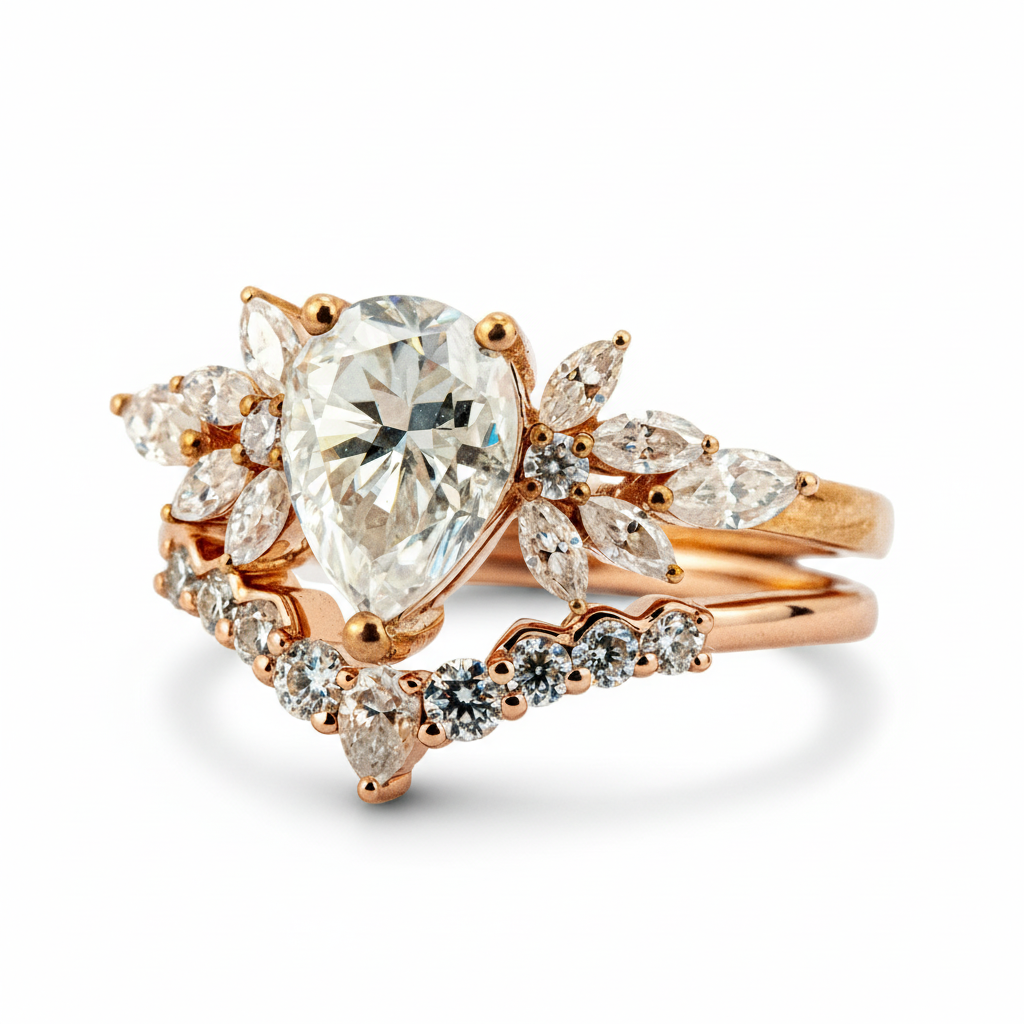 Product view of Pear Moissanite Ring Set in Gold
