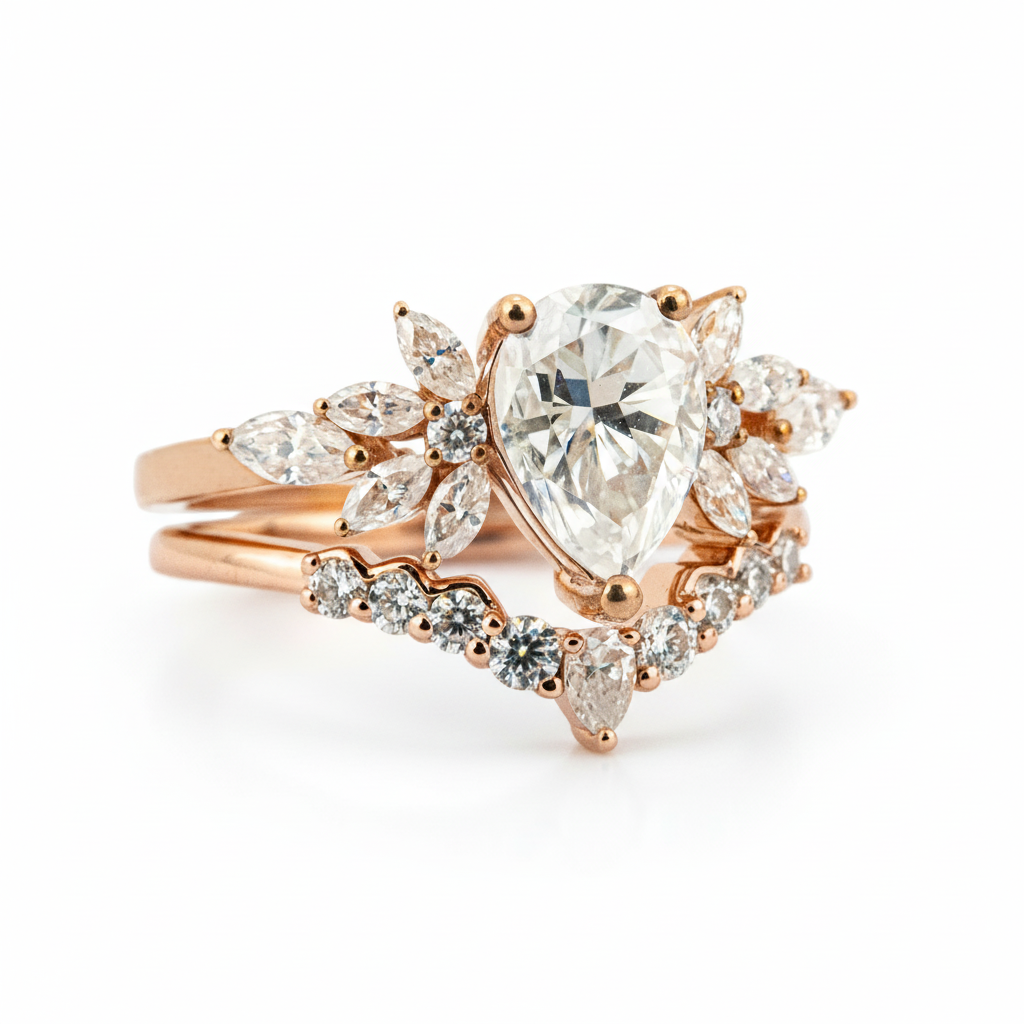 Product view of Pear Moissanite Ring Set in Gold