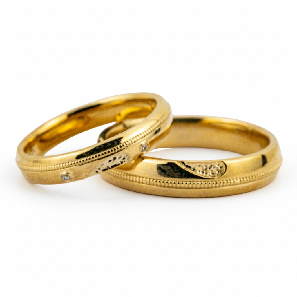 Elegant 18k Yellow Gold Couple Ring - Simple Style Jewelry for Him and Her