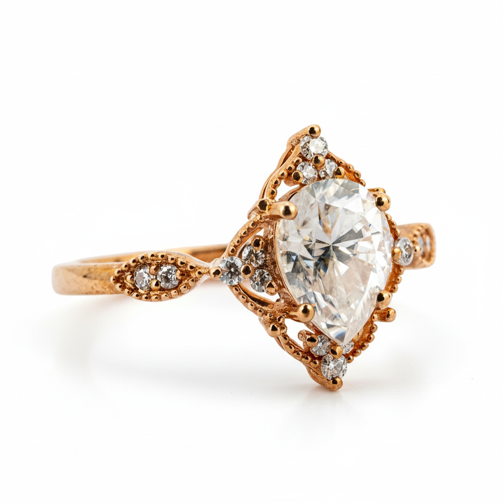 Product view of Pear Moissanite Engagement Ring in Rose Gold