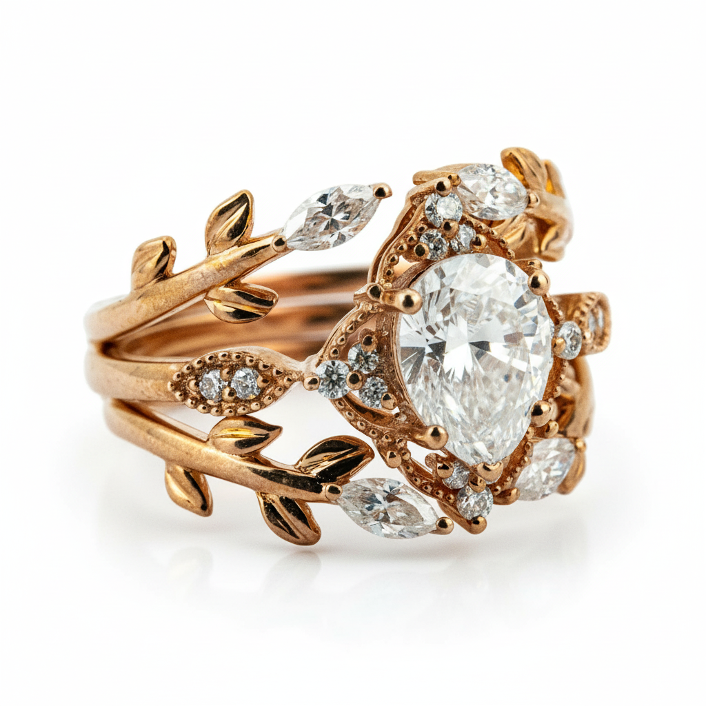 Product view of Pear Moissanite Ring Set in Gold