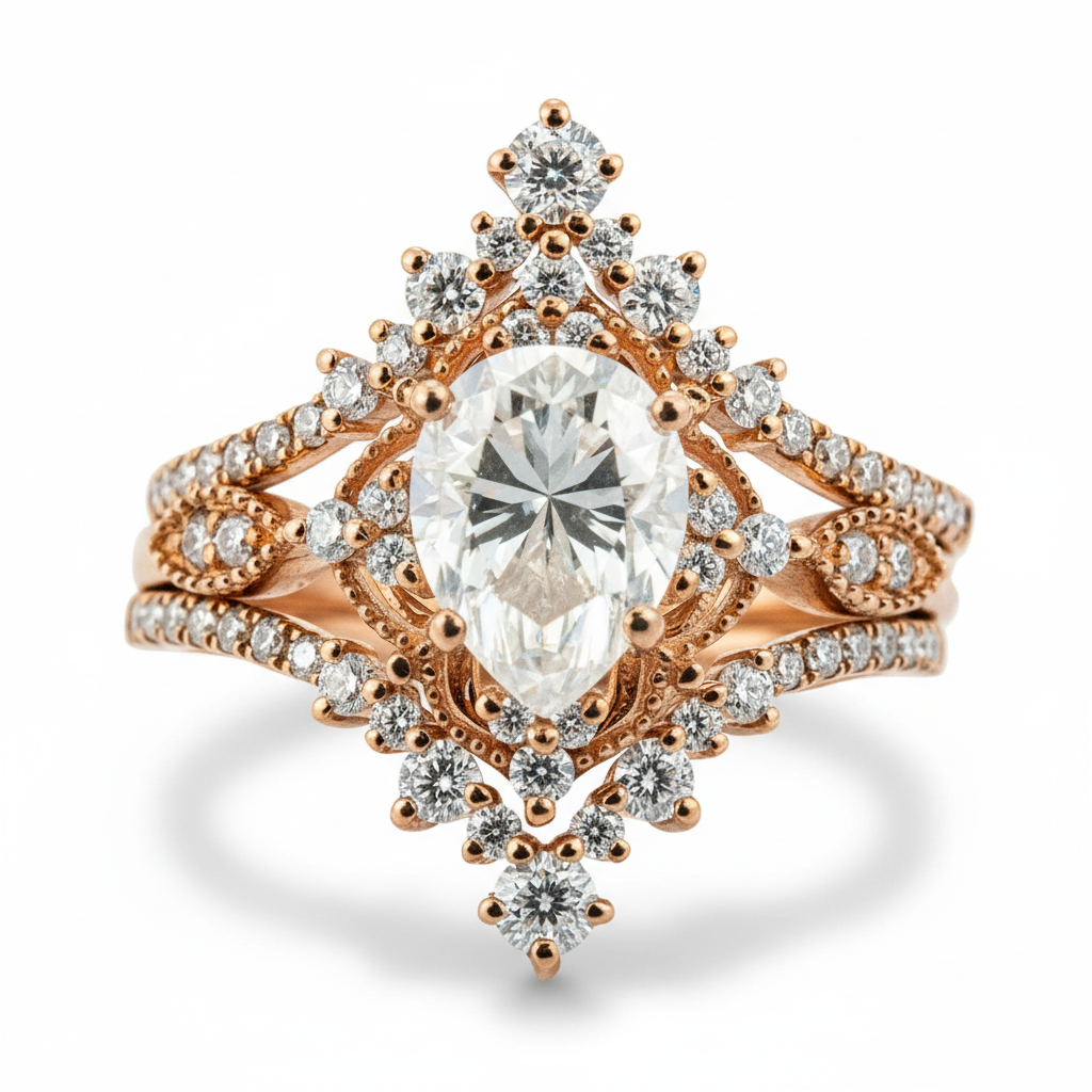 Luxurious rose gold moissanite engagement ring set for an elegant proposal