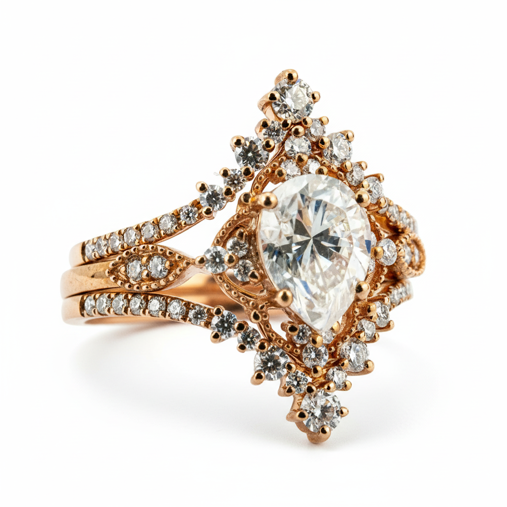 Product view of Pear Moissanite Ring Set in Rose Gold