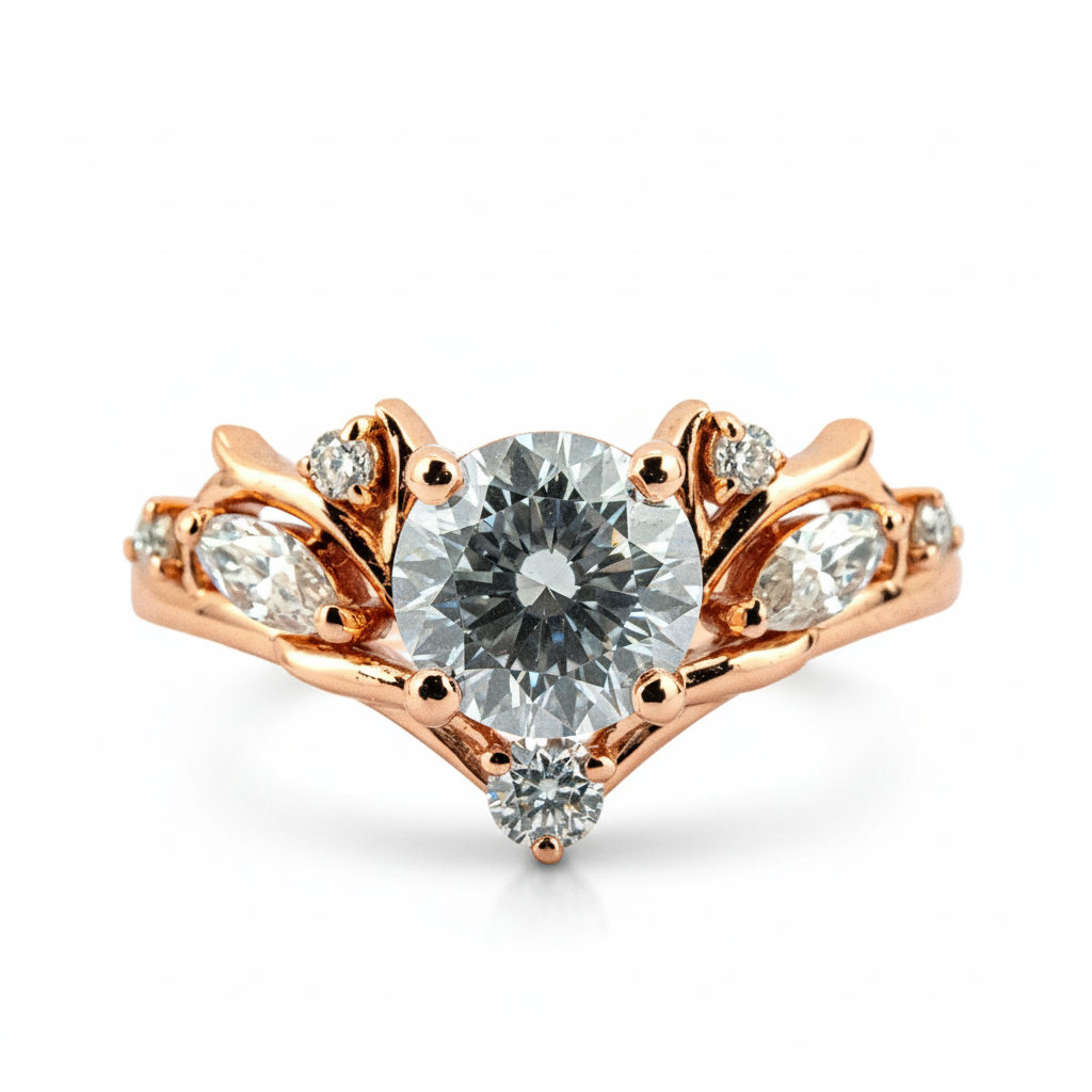 Front view of Round Moissanite Engagement Ring in Gold