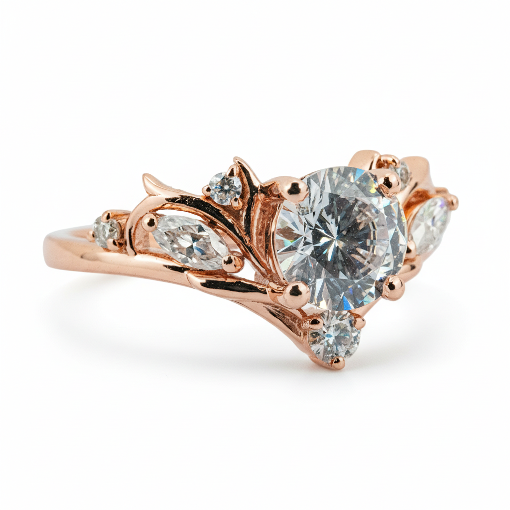 Lifestyle view of Round Moissanite Engagement Ring in Gold