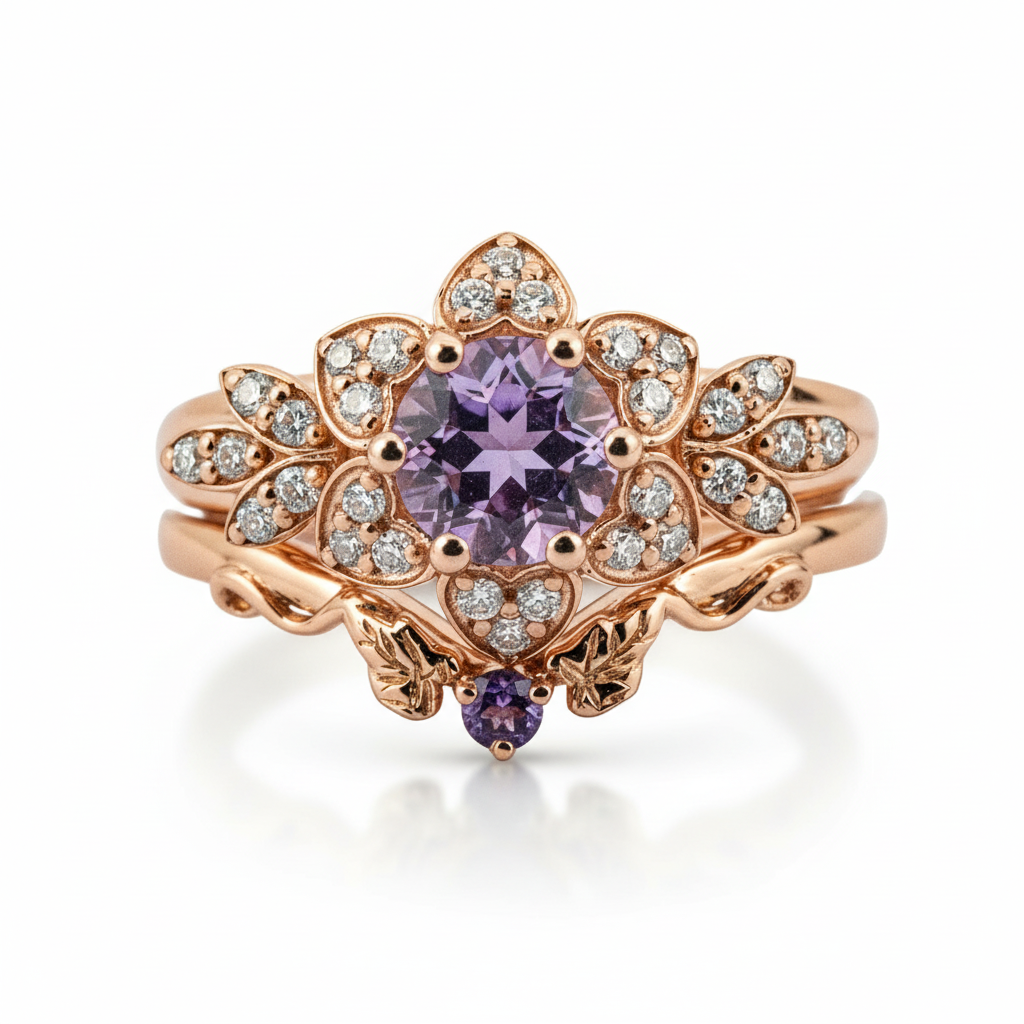 Exquisite round amethyst ring sparkling with luxury and elegance, perfect for a sophisticated touch.