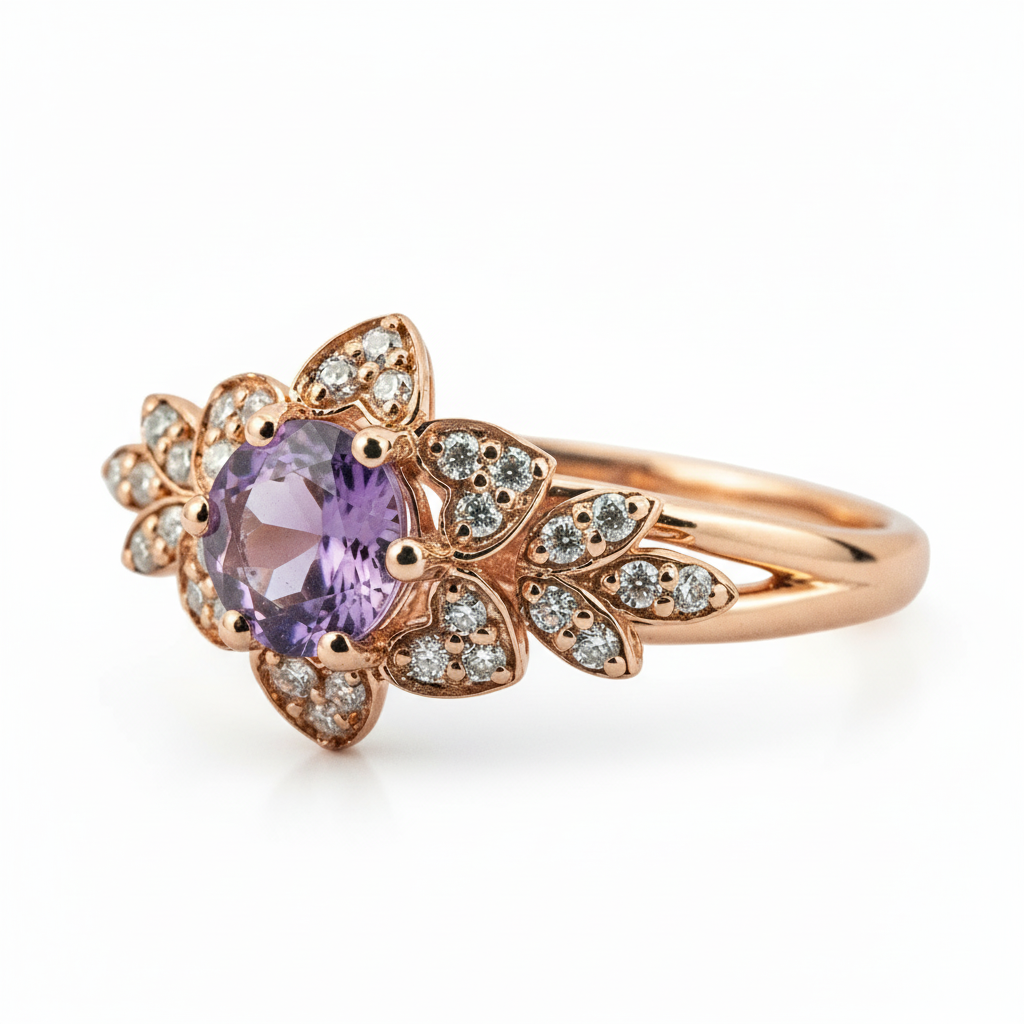 Product view of Round Amethyst Ring in Gold