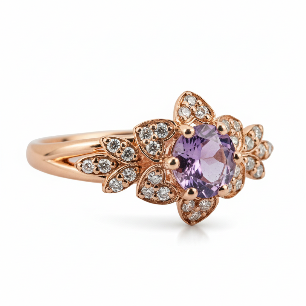 Product view of Round Amethyst Ring in Gold
