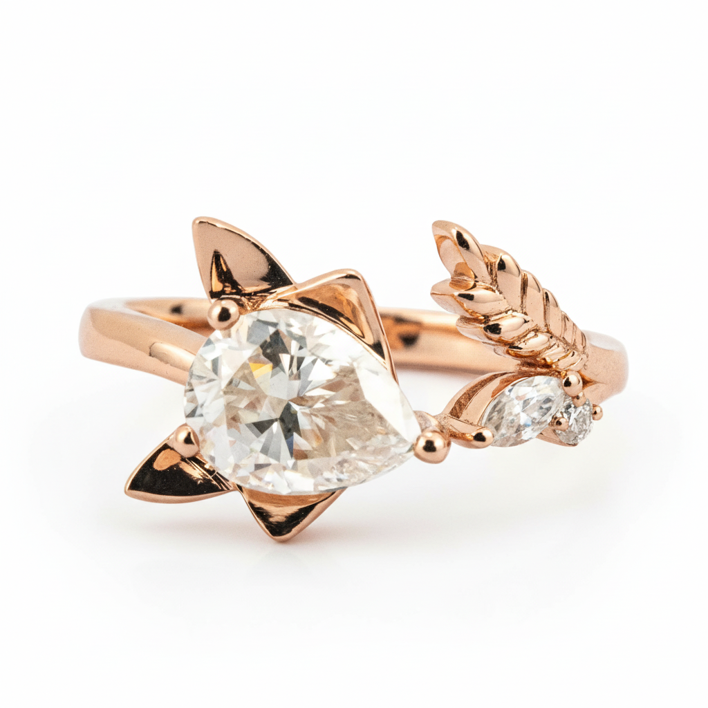 Front view of Pear Moissanite Engagement Ring in Gold