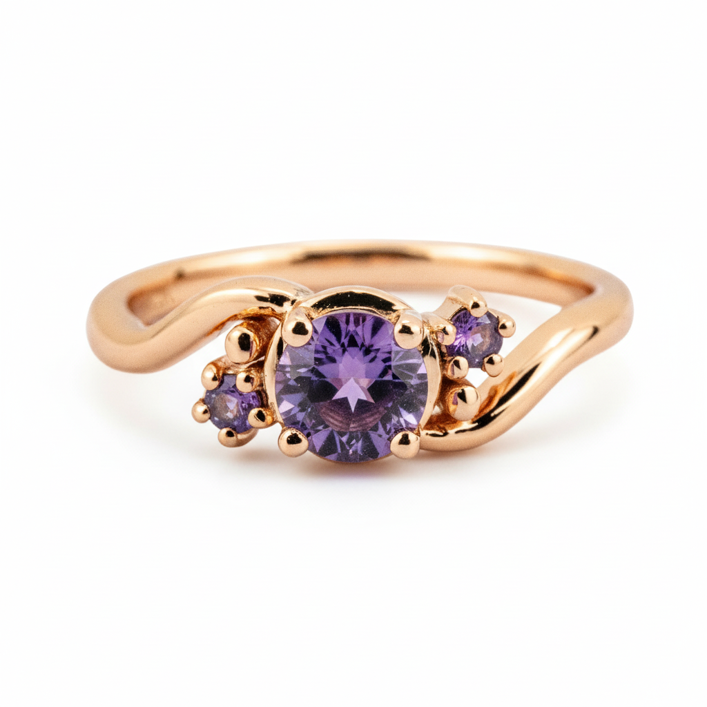 Front view of Round Amethyst Engagement Ring in Gold