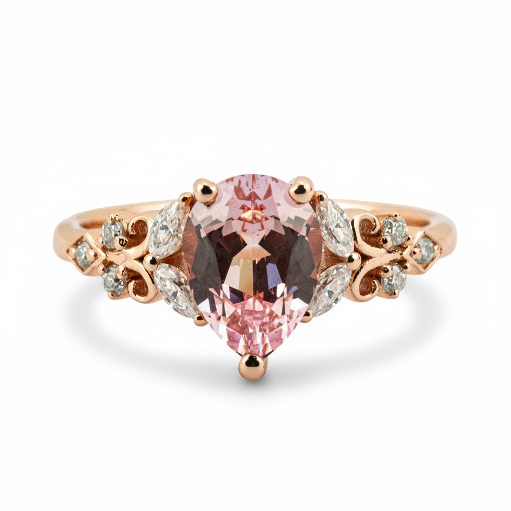 Rose Quartz Engagement Ring - Elegant, Gemstone, Jewelry