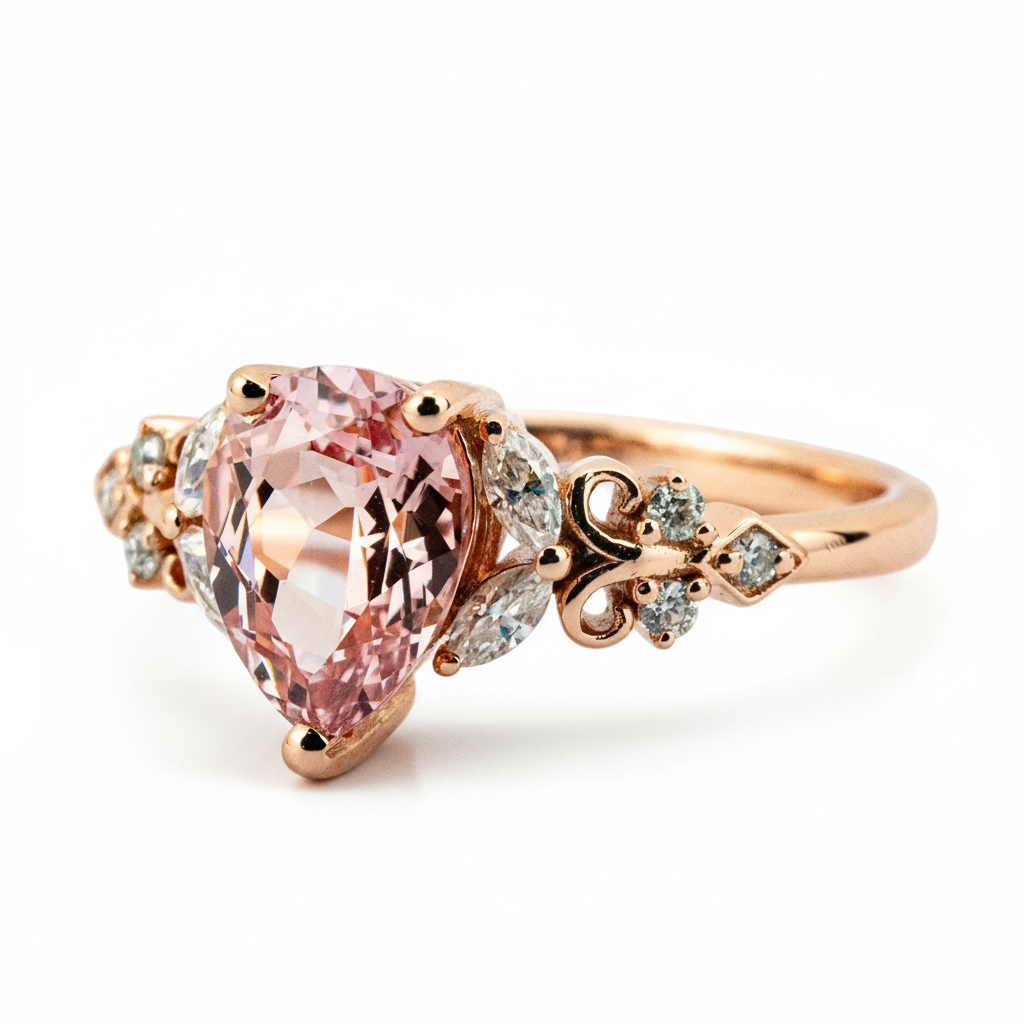 Product view of Pear Rose Quartz Engagement Ring in Gold