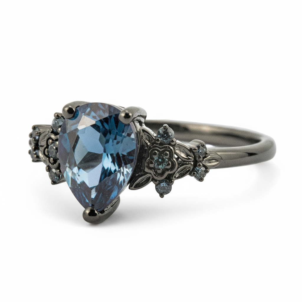 Product view of Pear Alexandrite Engagement Ring in Black Gold