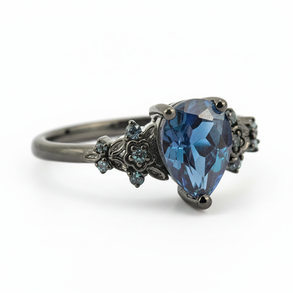 Product view of Pear Alexandrite Engagement Ring in Black Gold