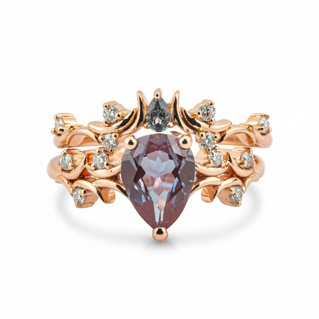 Nature Inspired Luxury Bracelet with Stunning Rose Gold and Pear Alexandrite Accents