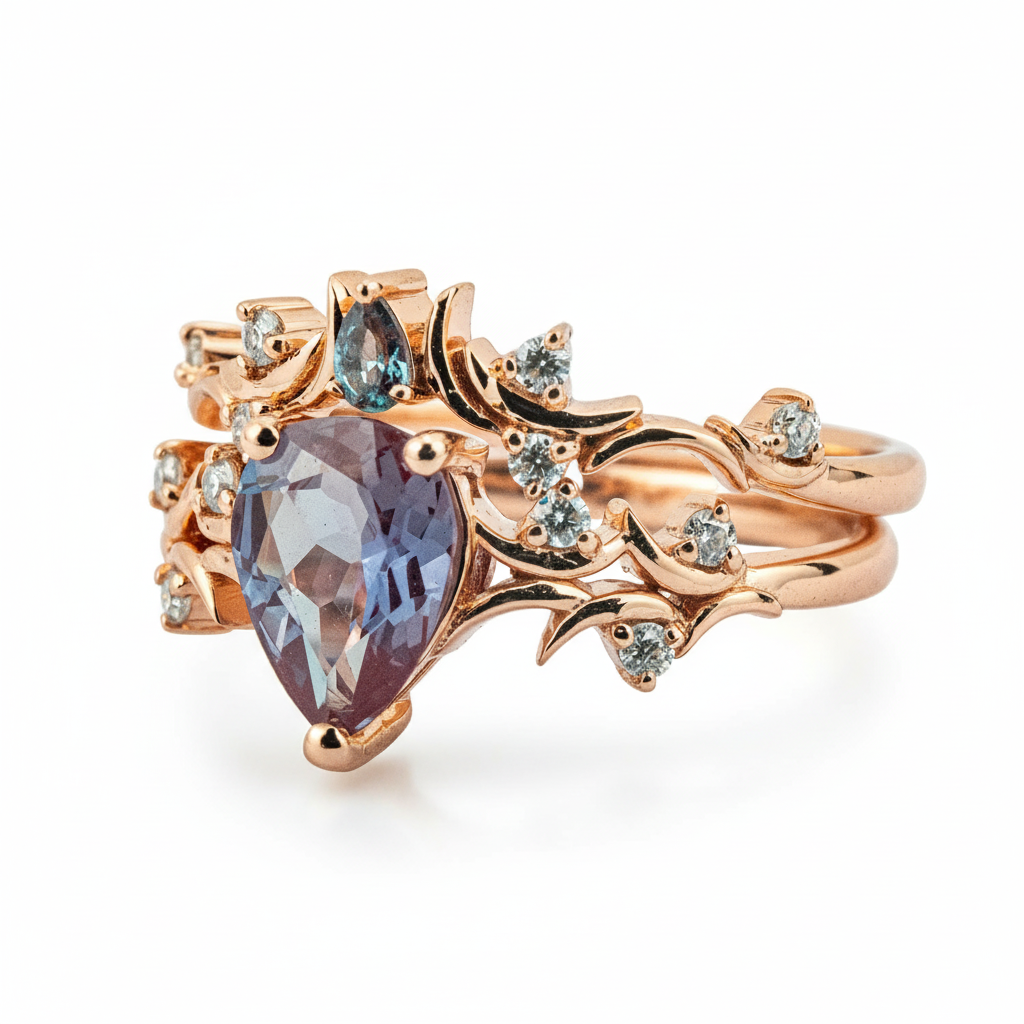 Product view of Pear Alexandrite Ring Set in Gold