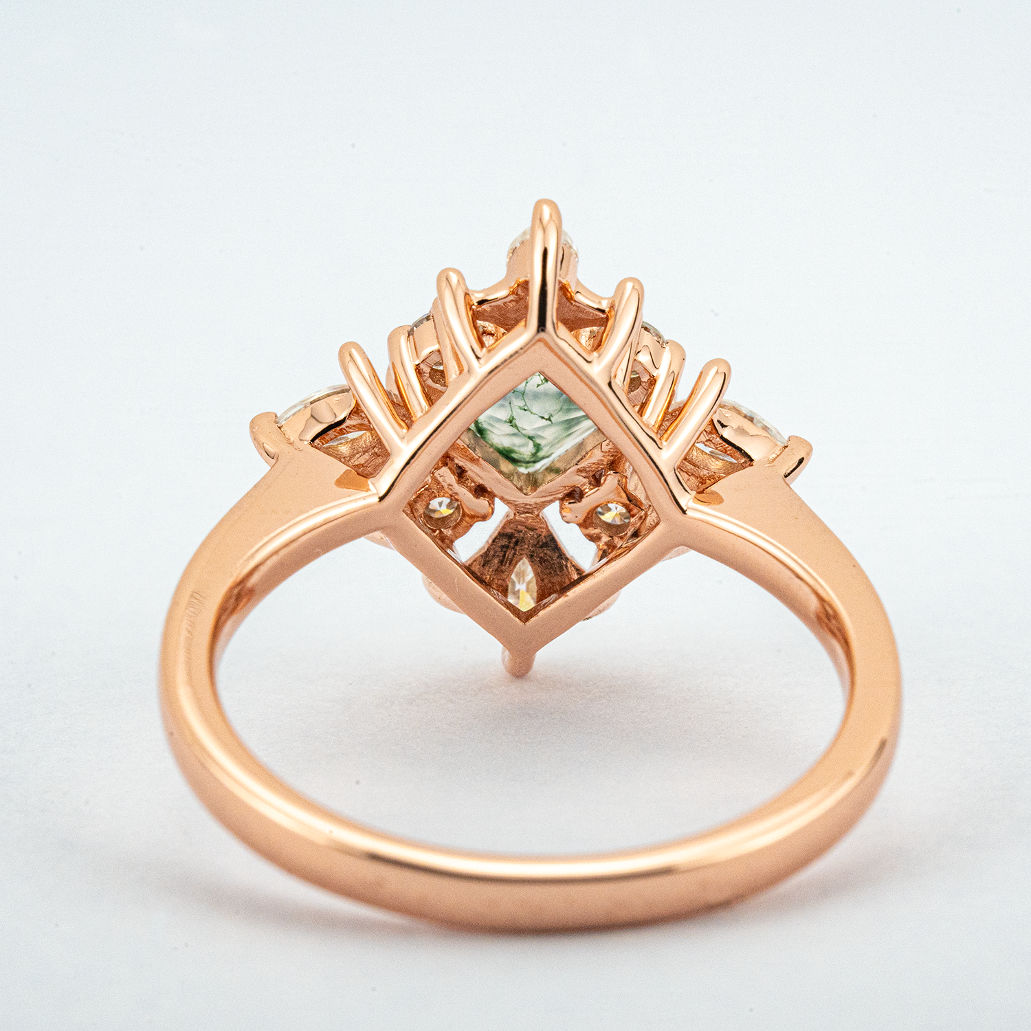 Princess Moss Agate Gold Engagement Ring With Moissanite.