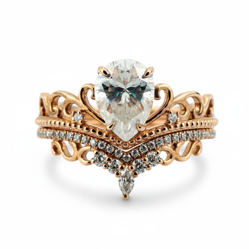 Exquisite pear cut moissanite engagement ring set for enhanced sparkle