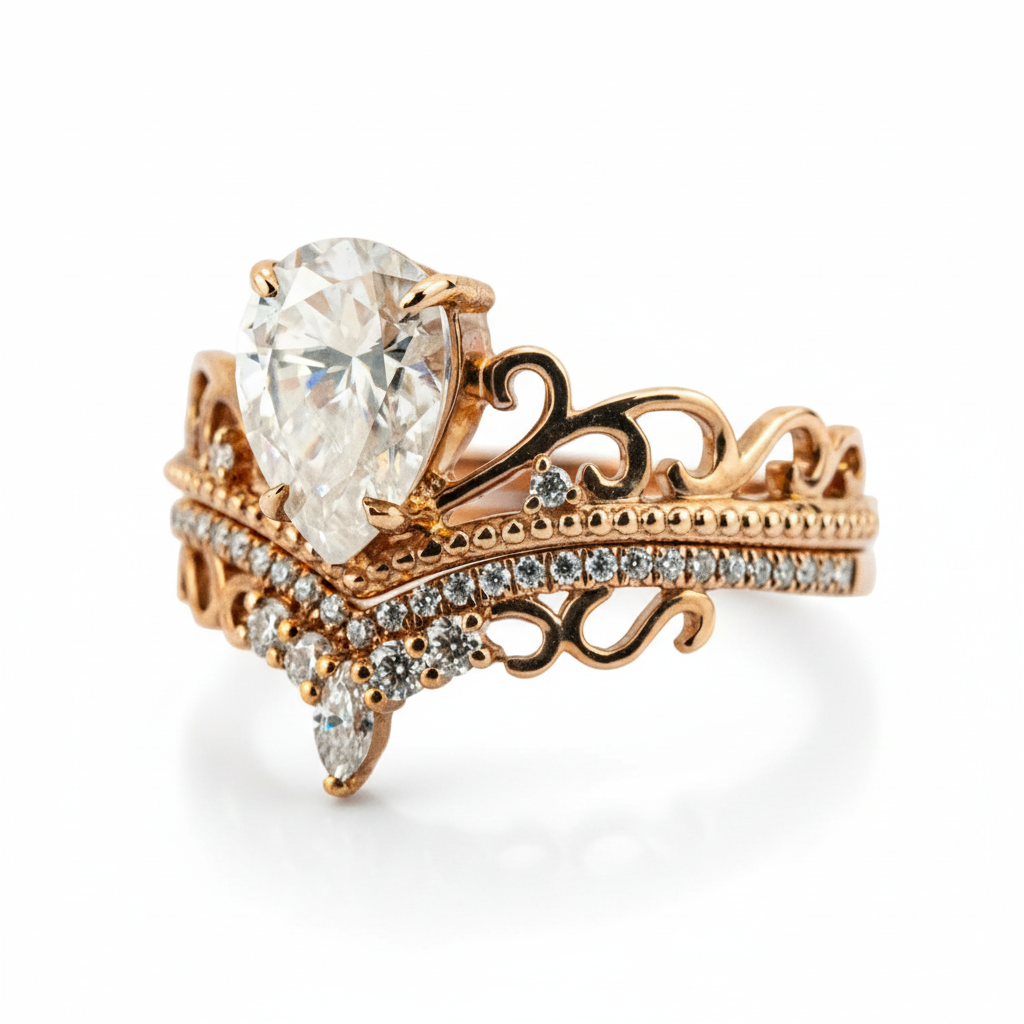 Product view of Pear Moissanite Ring Set in Gold