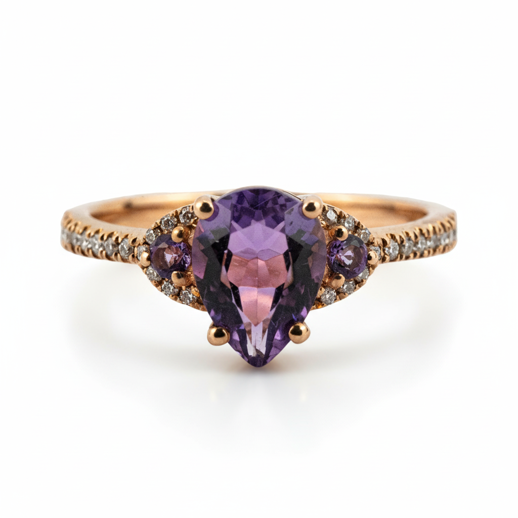 Vintage Pear Amethyst With Moissanite Engagement Ring.