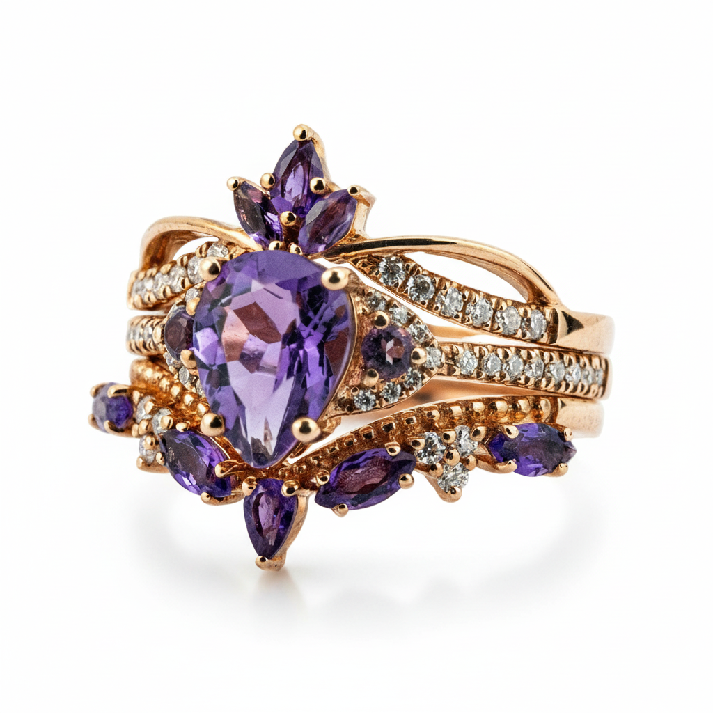 Product view of Pear Amethyst Ring Set in Gold