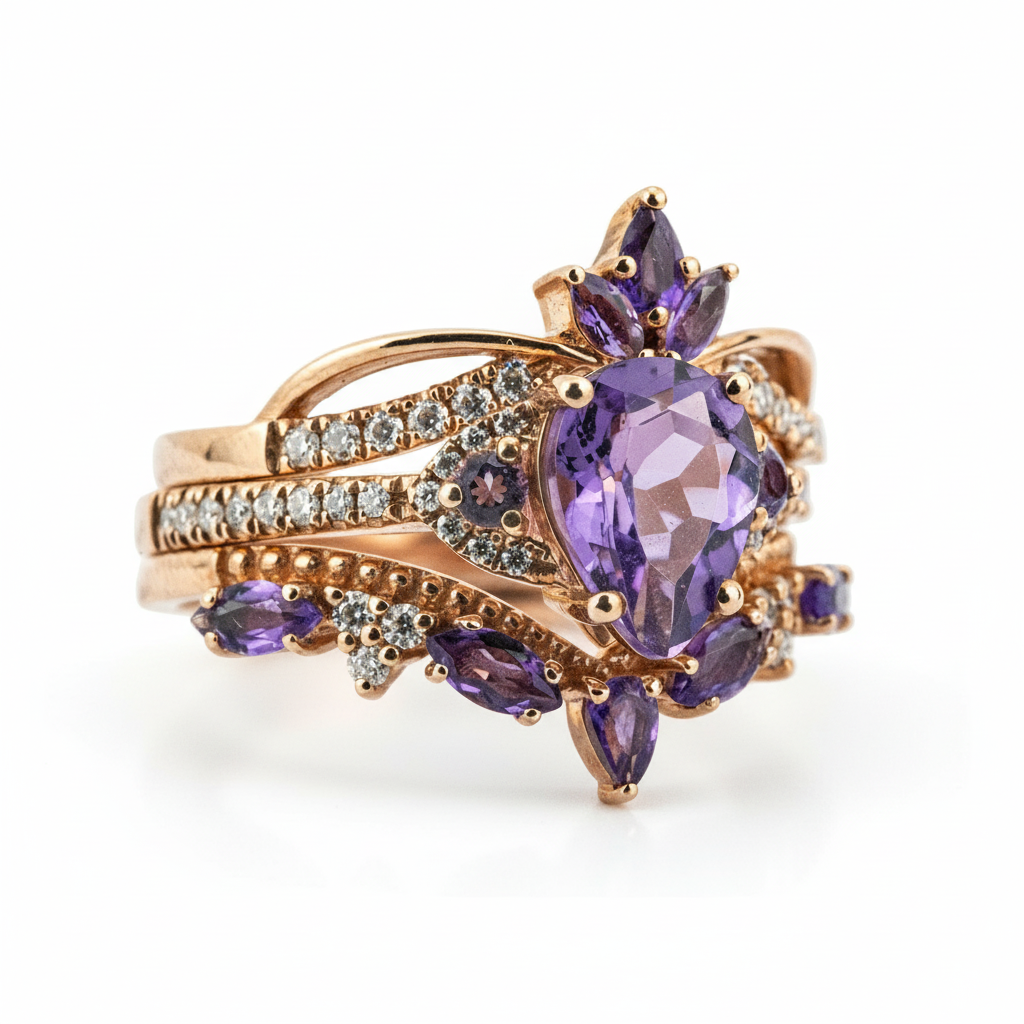 Product view of Pear Amethyst Ring Set in Gold