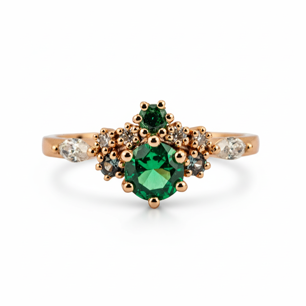 Front view of Round Emerald Engagement Ring in Gold