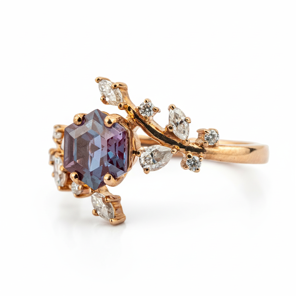 Product view of Hexagon Alexandrite Ring in Gold