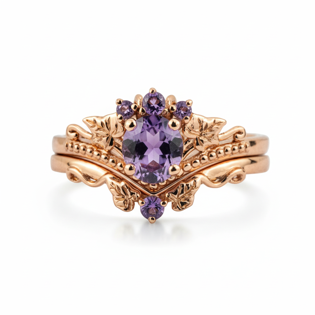 Rose Gold Ring with Round Amethyst Stone - Perfect Gift for Her Special Occasion