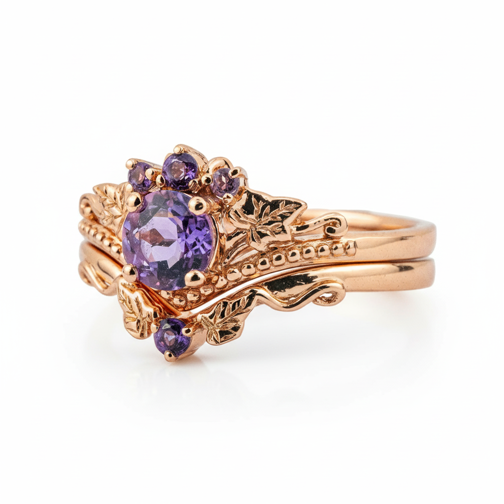 Rose Gold Ring with Round Amethyst Stone - Perfect Gift for Her Special Occasion
