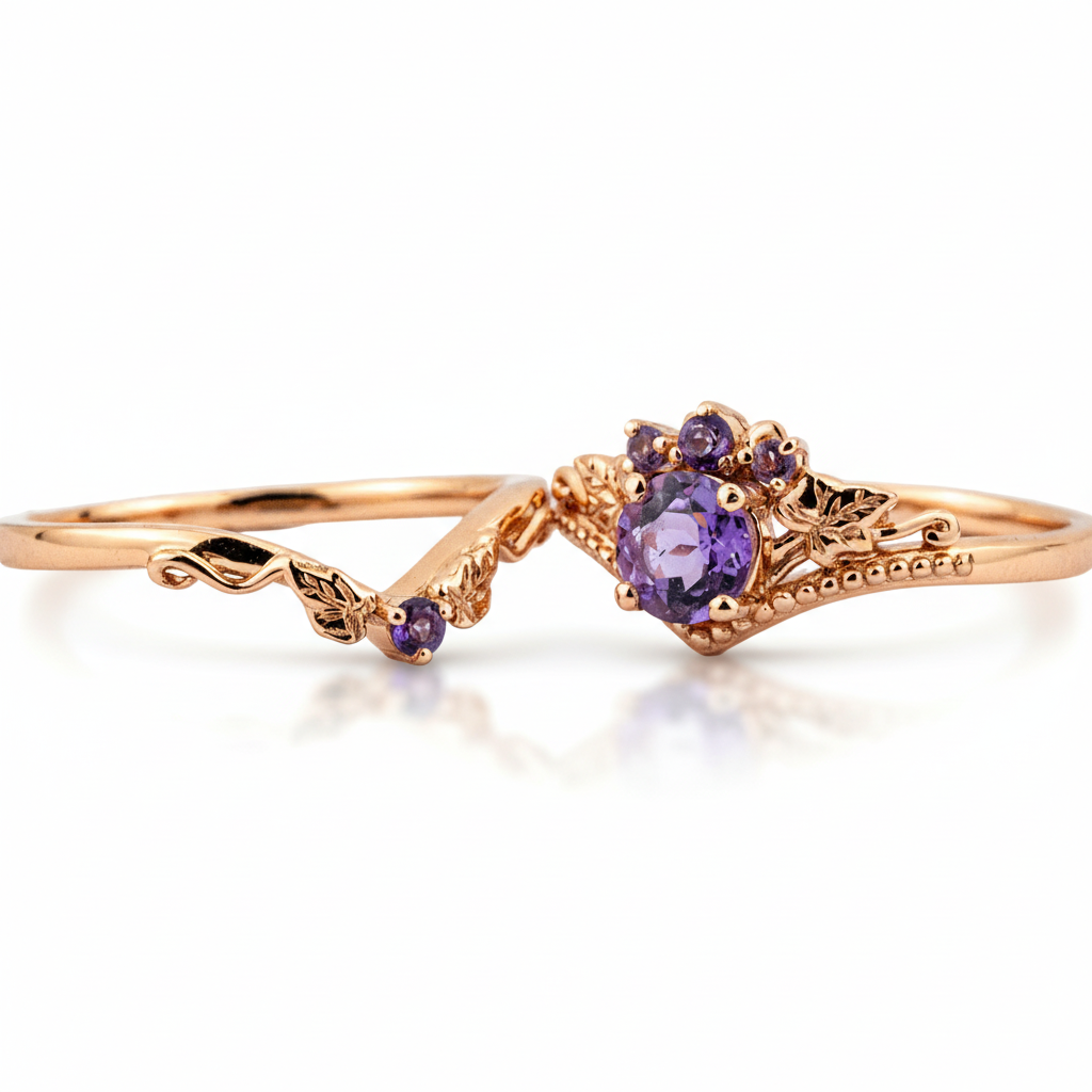 Lifestyle view of Round Amethyst Ring Set in Gold