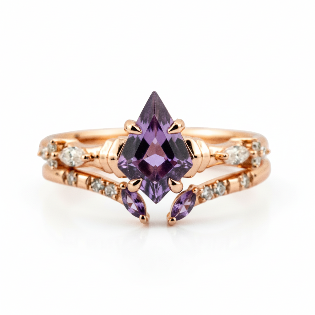 Kite Amethyst Rose Gold Engagement Ring Set - Stunning jewelry for special occasions