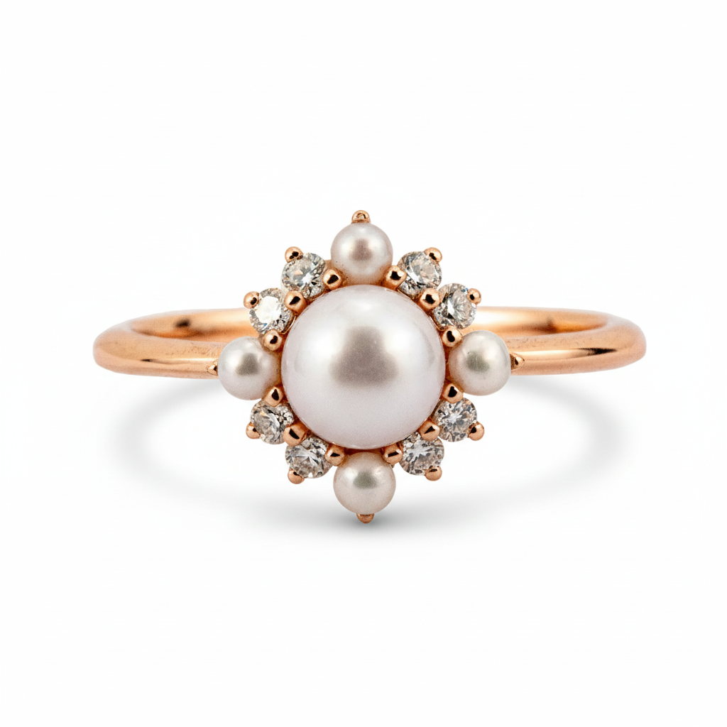 Front view of Pear Pearl Engagement Ring in Gold